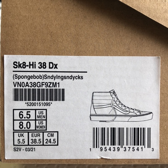 Vans x Sandy Liang SpongeBob Sandy Cheeks Women Size 8.0 Sk8-Hi 38 Dx - Picture 10 of 10